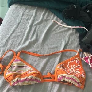 Orange and Pink Striped Bikini Top